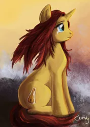 Size: 884x1251 | Tagged: safe, artist:capncurvy, artist:supcapn, derpibooru import, oc, unofficial characters only, pony, unicorn, fanfic:hoofprints, crying, fanfic art, female, frown, mare, sitting, solo, speedpaint available, windswept mane