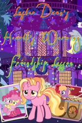 Size: 1023x1529 | Tagged: safe, derpibooru import, derpy hooves, li'l cheese, luster dawn, pinkie pie, earth pony, pony, unicorn, fanfic, best gift ever, the last problem, apple, cart, colt, fanfic art, fanfic cover, female, food, hearth's warming, male, mare, older, older pinkie pie, winter