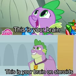 Size: 720x720 | Tagged: a dog and pony show, adult, adult spike, dankest meme, derpibooru import, dragon, edit, edited screencap, gigachad spike, meme, older, older spike, safe, screencap, spike, teenager, teenage spike, the last problem, winged spike