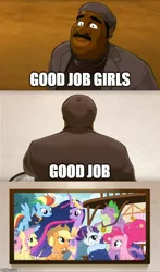 Size: 500x848 | Tagged: safe, derpibooru import, edit, edited screencap, screencap, applejack, fluttershy, pinkie pie, rainbow dash, rarity, spike, twilight sparkle, twilight sparkle (alicorn), alicorn, pony, the last problem, doc louis, gigachad spike, mane seven, mane six, older, older applejack, older fluttershy, older mane seven, older mane six, older pinkie pie, older rainbow dash, older rarity, older spike, older twilight, punch out, punch out wii