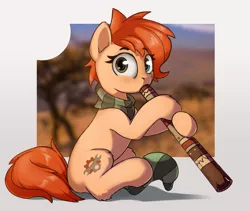 Size: 2160x1825 | Tagged: safe, artist:rexyseven, derpibooru import, oc, oc:rusty gears, earth pony, pony, clothes, didgeridoo, female, heterochromia, mare, musical instrument, scarf, sock, solo