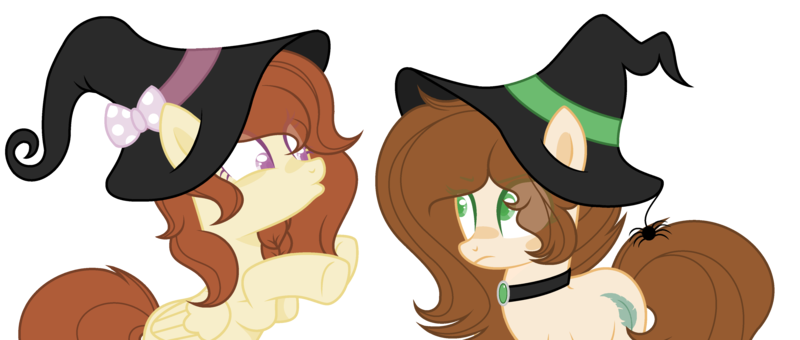 Size: 4000x1701 | Tagged: safe, artist:browniepawyt, derpibooru import, oc, oc:brownie paw, unofficial characters only, earth pony, pegasus, pony, base used, female, hat, mare, simple background, transparent background, witch hat