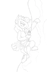 Size: 522x800 | Tagged: safe, artist:shadobabe, derpibooru import, doctor caballeron, earth pony, pony, boots, clothes, jacket, lineart, male, monochrome, mountain climbing, parka, rope, shoes, solo, stallion, traditional art, wip