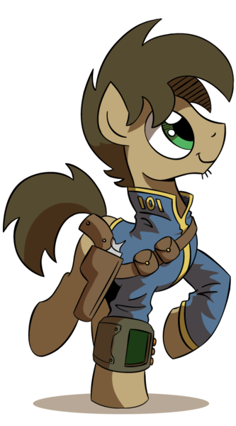 Size: 500x900 | Tagged: safe, artist:wandrevieira1994, derpibooru import, oc, unofficial characters only, earth pony, pony, unicorn, fallout equestria, fanfic, clothes, fanfic art, gun, handgun, holster, hooves, horn, male, pipbuck, revolver, simple background, solo, stallion, transparent background, vault suit, weapon