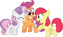 Size: 10921x6400 | Tagged: safe, artist:parclytaxel, derpibooru import, edit, editor:slayerbvc, vector edit, apple bloom, scootaloo, sweetie belle, earth pony, pegasus, pony, unicorn, crusaders of the lost mark, .svg available, absurd resolution, accessory-less edit, cutie mark, cutie mark crusaders, female, filly, missing accessory, raised hoof, simple background, smiling, the cmc's cutie marks, transparent background, vector