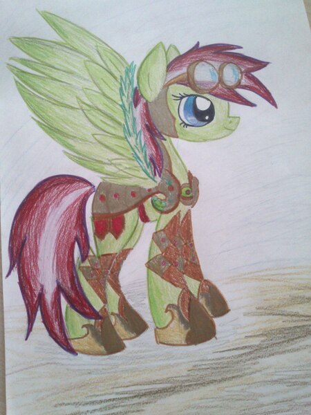 Size: 1944x2592 | Tagged: safe, artist:hotcappucine, derpibooru import, oc, oc:glass soul, pegasus, pony, armor, female, goggles