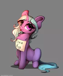 Size: 2500x3000 | Tagged: safe, artist:skitsniga, derpibooru import, oc, oc:eleane tih, unofficial characters only, pony, unicorn, bronybait, chest fluff, cute, female, free hugs, gray background, hug, looking at you, mare, sign, simple background, sitting, solo, tongue out
