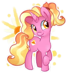 Size: 800x847 | Tagged: safe, artist:theluckyangel, derpibooru import, luster dawn, pony, unicorn, the last problem, cute, female, mare, ponytail, raised hoof, simple background, smiling, solo, transparent background, white outline