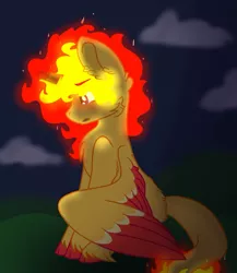 Size: 833x959 | Tagged: safe, artist:moonlightdisney5, derpibooru import, oc, oc:tiny, alicorn, pony, blushing, flame hair, mane of fire, solo, unshorn fetlocks