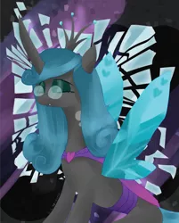 Size: 1903x2365 | Tagged: artist:moskowizki, changeling, derpibooru import, female, glasses, good queen chrysalis, mirror universe, queen chrysalis, reversalis, safe, solo