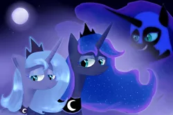 Size: 1280x854 | Tagged: safe, artist:moskowizki, derpibooru import, nightmare moon, princess luna, alicorn, pony, female, lunar trinity, mare, s1 luna