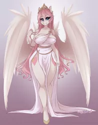 Size: 900x1150 | Tagged: anthro, anthro oc, artist:bunnywhiskerz, clothes, derpibooru import, dress, female, jewelry, mare, oc, oc:dandy, pegasus, safe, solo, tiara, unguligrade anthro, unofficial characters only, wide hips, wings