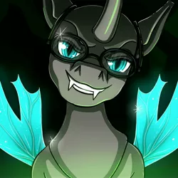 Size: 5000x5000 | Tagged: artist:xexus, changeling, changeling oc, derpibooru import, fangs, glasses, glowing eyes, horn, looking at you, male, oc, oc:interloper, safe, solo, stallion, unofficial characters only, wings