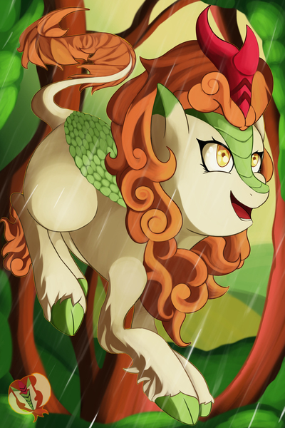 Size: 2400x3600 | Tagged: safe, artist:kenisu-of-dragons, derpibooru import, autumn blaze, kirin, female, rain, solo