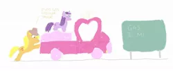 Size: 1024x422 | Tagged: safe, artist:addelum, derpibooru import, applejack, twilight sparkle, earth pony, pony, unicorn, applejack truck, cardboard cutout, female, mare, truck, unicorn twilight