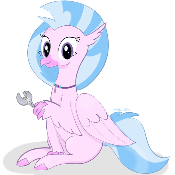 Size: 800x800 | Tagged: artist:addelum, classical hippogriff, derpibooru import, female, hippogriff, safe, silverstream, solo, wrench