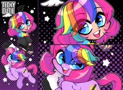 Size: 1188x871 | Tagged: safe, artist:techycutie, derpibooru import, oc, oc:techy twinkle, human, pony, unicorn, boots, chest fluff, clothes, coat, female, gloves, humanized, shoes, socks, stars, thigh highs, wings