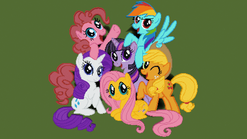 Size: 1920x1080 | Tagged: applejack, artist:lundashy, derpibooru import, fluttershy, mane six, minecraft, minecraft pixel art, pinkie pie, pixel art, rainbow dash, rarity, safe, twilight sparkle