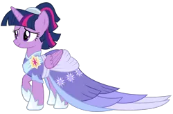 Size: 2906x1923 | Tagged: safe, artist:sonofaskywalker, derpibooru import, twilight sparkle, twilight sparkle (alicorn), alicorn, pony, the last problem, alternate hairstyle, beautiful, clothes, coronation dress, cute, dress, female, mare, pretty, raised hoof, second coronation dress, simple background, smiling, solo, transparent background, vector