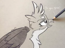 Size: 3497x2592 | Tagged: safe, artist:emberslament, derpibooru import, gallus, gryphon, blushing, boop, colored pencil drawing, cute, dialogue, drawn into existence, gallabetes, photo, profile, sketch, solo, traditional art