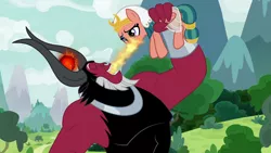 Size: 1920x1080 | Tagged: safe, derpibooru import, screencap, lord tirek, somnambula, centaur, pegasus, pony, the ending of the end, closed, defeated, eyes closed, fangs, female, frown, gritted teeth, holding a pony, kick the dog, lidded eyes, magic, magic drain, magic theft, male, mare, open mouth, smiling, somnambuse, succ, that centaur sure does love magic