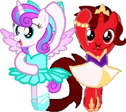 Size: 784x695 | Tagged: safe, artist:angrymetal, derpibooru import, princess flurry heart, oc, oc:princess ruby, alicorn, pony, alicorn oc, arms in the air, ballerina, ballerinas, ballet, clothes, cute, en pointe, flurrybetes, flurryrina, horn, one arm up, simple background, transparent background, tutu, tutus, wings