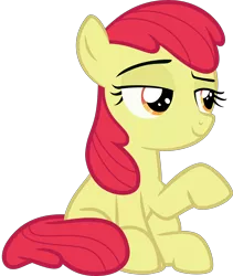 Size: 3000x3556 | Tagged: safe, artist:sollace, derpibooru import, edit, editor:slayerbvc, vector edit, apple bloom, earth pony, pony, where the apple lies, .svg available, absurd resolution, accessory-less edit, female, filly, missing accessory, raised eyebrow, simple background, sitting, smug, solo, transparent background, vector
