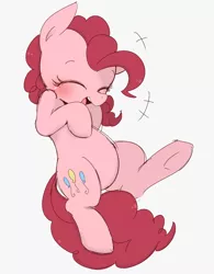 Size: 818x1049 | Tagged: safe, artist:manachaaaaaaaa, derpibooru import, pinkie pie, earth pony, pony, blushing, cute, diapinkes, eyes closed, female, gray background, happy, mare, open mouth, pixiv, simple background, solo