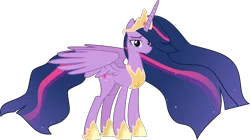 Size: 7807x4374 | Tagged: safe, artist:crystalmagic6, derpibooru import, princess twilight 2.0, twilight sparkle, twilight sparkle (alicorn), alicorn, pony, the last problem, absurd resolution, crown, cutie mark, ethereal mane, female, jewelry, looking at you, mare, older, older twilight, regalia, simple background, smiling, solo, starry mane, tiara, transparent background, updated, vector