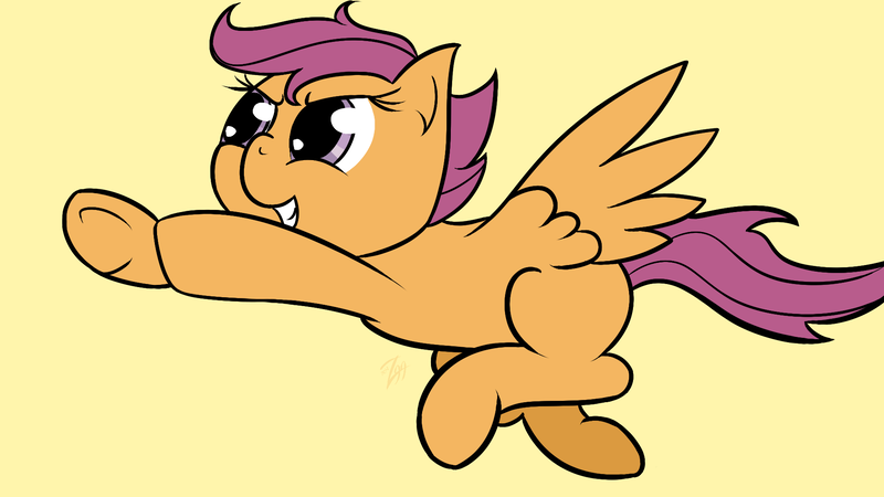 Size: 1920x1080 | Tagged: safe, artist:muzza299, derpibooru import, scootaloo, pegasus, pony, dynamic pose, simple background