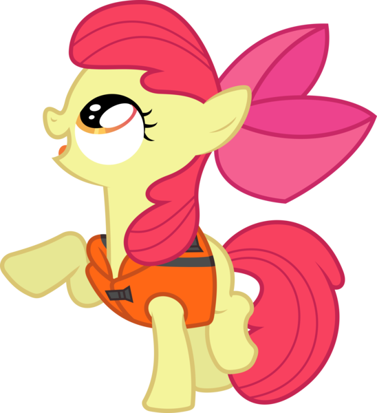 Size: 4000x4380 | Tagged: safe, artist:dasprid, derpibooru import, apple bloom, earth pony, pony, pinkie apple pie, female, filly, lifejacket, looking up, simple background, solo, transparent background, vector