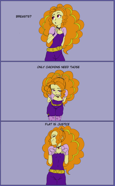 Size: 700x1130 | Tagged: suggestive, artist:paradoxbroken, derpibooru import, adagio dazzle, equestria girls, arm behind back, bedroom eyes, bent over, blushing, breasts, choker, colored, comic, delicious flat chest, female, flatdagio dazzle, hands behind back, lidded eyes, lucky star, simple background, solo, solo female, thigh gap