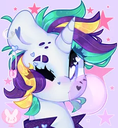 Size: 3673x3967 | Tagged: safe, artist:bunxl, derpibooru import, rarity, pony, unicorn, alternate hairstyle, bubblegum, bust, cute, eye clipping through hair, female, food, gum, heart eyes, looking at you, mare, one eye closed, portrait, punk, raribetes, raripunk, solo, wingding eyes, wink