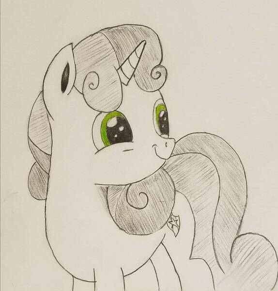 Size: 874x914 | Tagged: safe, artist:polar_storm, derpibooru import, sweetie belle, pony, unicorn, female, filly, mare, simple background, sketch, solo, traditional art, white background