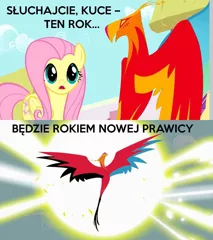 Size: 853x960 | Tagged: artist needed, safe, deleted from derpibooru, derpibooru import, edit, edited screencap, screencap, fluttershy, philomena, pony, a bird in the hoof, 2014, janusz korwin mikke, meme, poland, polish, political cartoon, politics