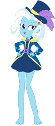 Size: 379x873 | Tagged: safe, artist:marcorois, derpibooru import, edit, editor:thomasfan45, trixie, equestria girls, equestria girls series, street magic with trixie, spoiler:eqg series (season 2), barefoot, barrette, cute, edited vector, feet, hands on hip, hat, legs, magician, magician outfit, open mouth, sideways glance, solo, top hat