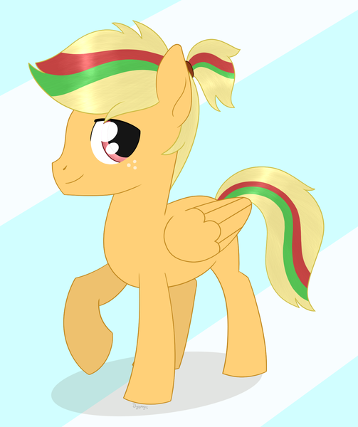 Size: 1481x1767 | Tagged: safe, artist:dyonys, derpibooru import, oc, oc:zap apple, unofficial characters only, pegasus, pony, base used, freckles, male, solo, stallion, teenager