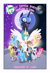 Size: 738x1083 | Tagged: safe, artist:koolfrood, derpibooru import, applejack, fluttershy, nightmare moon, pinkie pie, princess celestia, rainbow dash, rarity, spike, twilight sparkle, oc, oc:ian denney, ponified, alicorn, dragon, earth pony, pegasus, pony, unicorn, comic:ian's story, alicorn oc, comic, earth, female, full moon, horn, male, mane seven, mane six, mare, moon, raised hoof, stallion, unicorn twilight, unshorn fetlocks, wings