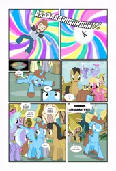 Size: 738x1083 | Tagged: safe, artist:koolfrood, derpibooru import, cherry cola, cherry fizzy, cloudchaser, comet tail, doctor whooves, flitter, lily, lily valley, time turner, oc, oc:ian denney, alicorn, human, pony, comic:ian's story