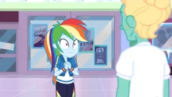 Size: 1164x655 | Tagged: safe, derpibooru import, screencap, rainbow dash, zephyr breeze, equestria girls, equestria girls series, holidays unwrapped, spoiler:eqg series (season 2), dashing through the mall, geode of super speed, magical geodes, oh crap, plusplus, rainbow dash is best facemaker, shrunken pupils