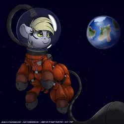 Size: 3000x3000 | Tagged: safe, artist:hitbass, artist:rexyseven, artist:skitsniga, derpibooru import, derpy hooves, pegasus, pony, astronaut, collaboration, earth, female, floppy ears, mare, smiling, solo, space, spacesuit