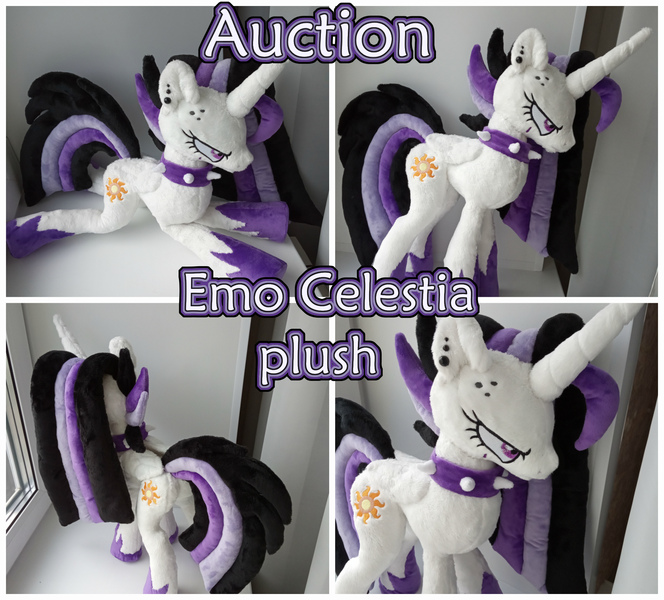 Size: 2104x1900 | Tagged: safe, artist:kuroran, derpibooru import, princess celestia, alicorn, pony, between dark and dawn, advertisement, emo, emolestia, plushie, punklestia, solo