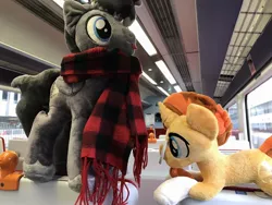 Size: 2048x1536 | Tagged: safe, derpibooru import, photographer:thatoneacy, sunburst, oc, oc:zenfox, pony, clothes, irl, photo, plushie, scarf, tongue out, united kingdom