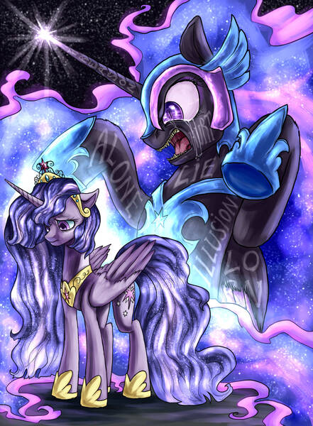 Size: 1475x2007 | Tagged: safe, artist:not-ordinary-pony, derpibooru import, twilight sparkle, twilight sparkle (alicorn), alicorn, pony, big crown thingy, crying, element of magic, ethereal mane, galaxy mane, jewelry, nightmare twilight, nightmarified, regalia, ultimate twilight