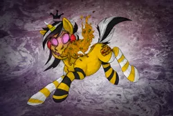 Size: 2804x1885 | Tagged: artist:aisu-isme, candy, candy corn, clothes, derpibooru import, female, food, halloween, holiday, mare, monster, monster mare, nightmare night, oc, oc:pumpkin eater, semi-grimdark, socks, solo, striped socks, unofficial characters only