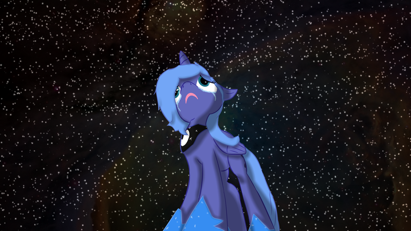 Size: 1920x1080 | Tagged: safe, artist:rike, derpibooru import, princess luna, alicorn, pony, crying, sad, solo, space