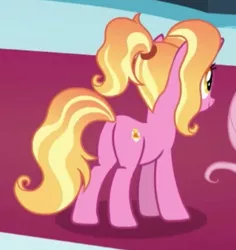 Size: 346x367 | Tagged: safe, derpibooru import, screencap, luster dawn, pony, unicorn, the last problem, butt, cropped, female, luster donk, mare, plot, rear view, smiling