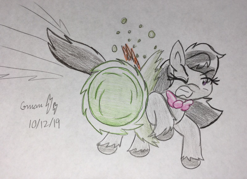 Size: 2114x1536 | Tagged: safe, artist:gmangamer25, derpibooru import, octavia melody, oc, oc:gamer blitz, earth pony, pegasus, pony, abuse, ball, bowtie, female, fight, image, jpeg, male, mare, motion lines, pain, sonic the hedgehog, sonic the hedgehog (series), spin dash, stallion, tavibuse, traditional art