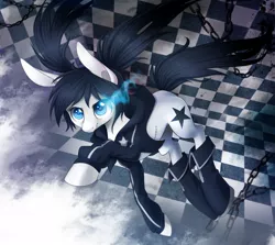 Size: 1280x1144 | Tagged: safe, artist:lightning-stars, derpibooru import, ponified, pony, black rock shooter, checkered floor, clothes, hoodie, mato kuroi, solo