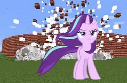 Size: 354x232 | Tagged: safe, derpibooru import, starlight glimmer, pony, the ending of the end, cool guys don't look at explosions, exploitable meme, explosion, explosives, meme, minecraft, starlight glimmer in places she shouldn't be, tnt